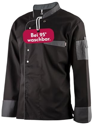 Clinotest Herren Langarm Kochjacke – 95°C waschbar & kochfest, Bäckerjacke mit Druckknopfverschluss, 65% Polyester, 35% Baumwolle, Pflegeleichte Kochkleidung für Gastronomie & Restaurant