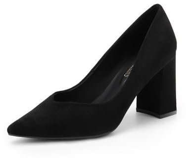 DREAM PAIRS Women’s Court Shoes High Chunky Closed Toe Block Heels Pointed Toe Wedding Party Elegant Slip On Pumps Shoes SDPU2229W,Size 10,Black,SDPU2229W