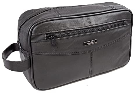 Kulturbeutel aus echtem Leder für Herren, Reise-Kulturbeutel, Rasiertasche, Kosmetiktasche, Make-up-Organizer, Geschenk für Damen und Herren, EIN schwarzer Reißverschluss