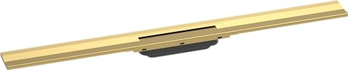hansgrohe Fertigset Duschrinne RainDrain Flex, Abflussrinne 900mm, Bodenablauf Dusche kürzbar zur Wandmontage, Polished Gold Optic