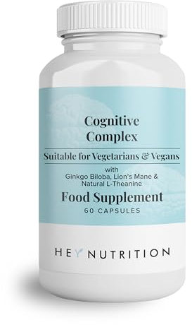 Hey Nutrition Cognitive Complex Supplement - Ginkgo Biloba, Lion’s Mane & Natural L-Theanine - Supports Mental Performance, Memory, and Psychological Function - UK Manufactured - 60 Vegan Capsules