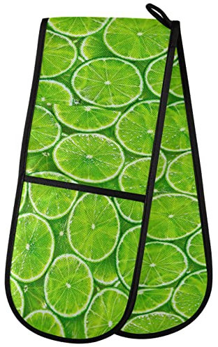ZZXXB Lime Print Double Oven Mitt Heat Resistant Non-Slip Kitchen Gloves Extra Long 7 x 35 for Cooking Baking Barbecue Grilling