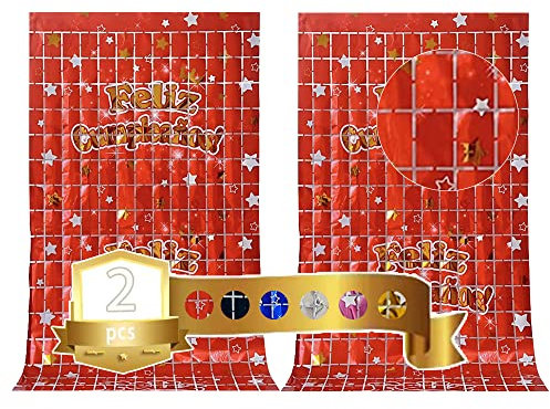 Decoración Fondopara Fiesta de Cumpleaños para Ventanas Puertas Paredes-ROSPRETTY Cumpleaños Decoraciones, Feliz Cumpleaños Decoración,Rojo (2 unidades, 1 x 2 m)