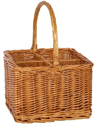 Natural Wicker Wine Bottle Holder Picnic Carrier Basket 4 Grids Gift Basket Display Basket Gift Hampers (Honey)