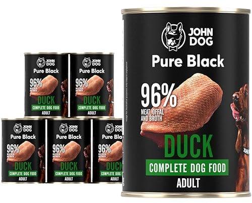 John Dog Hundenassfutter Pure Black Ente - Premium Getreidefreies Hundefutter mit 96% Fleisch - Monoprotein Nassfutter für ausgewachsene Hunde 6 x 400g