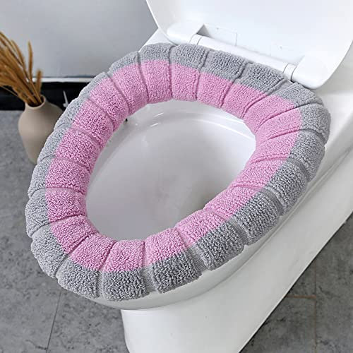 Toilet Seat Cover Pads Soft Warmer Bathroom Toilet Cushion Washable Toilet Lid Cover Cushion Fits All Oval Toilet Seats (Pink)