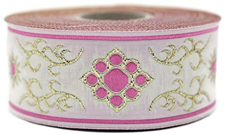 11 Yard Spule 3,5 cm breit rosa weiß Katze Pfote Jacquard Schleifenband gewebt bestickt Nähborte Dekostoff 35806