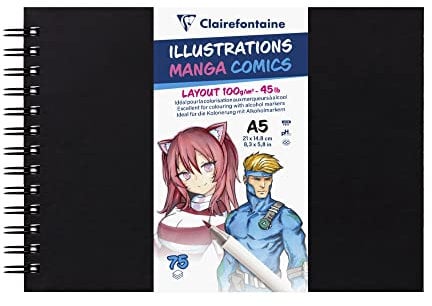 Clairefontaine 975945C Carnet Illustrations Manga Comics - 75 Feuilles Papier Dessin Blanc Extra Lisse A5 14,8x21 cm 100g - Papier idéal pour le Dessin au Feutre à Alcool, Encre de Chine et Line Art