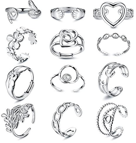 JeryWe Edelstahl Ringe Damen Verstellbar - Silber Ästhetischer Schmuck Stapelbar Trendy Knöchel Daumen Finger Set - Größe 6-9 Indie Offene Ringe (Stil3)