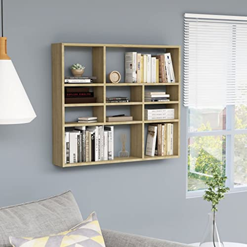 homiuse Wandregal Sonoma-Eiche 90x16x78 cm Holzwerkstoff Wandregale KüChenregal Regale FüR WäNde HäNgeregal Wandboard Bilderleiste Schweberegal Wohnzimmer Regal Badezimmer BüCherregal
