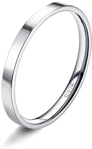 Milacolato S925 Sterling Silber Ringe für Damen 18K Weißgold Gefüllt Plain Daumen Stapelbare Statement Ringe Hoch Polierte Ewigkeit Hochzeit Band Ringe 1mm 2mm 3mm 4mm 6mm 8mm