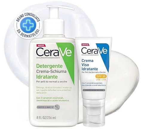 CeraVe Skincare Gesichtsreiniger, feuchtigkeitsspendende Creme Schuima für normale bis trockene Haut, mit 3 Ceramiden, 236 ml + Feuchtigkeitscreme für Gesicht LSF 30, für normale bis trockene Haut, 52