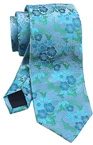 Vizakiss Krawatten mit Blumenmuster für Herren, Krawatte, Jacquard, luxuriöse Hochzeitskrawatte für Trauzeugen, Blaugrün, Blau, Einheitsgröße