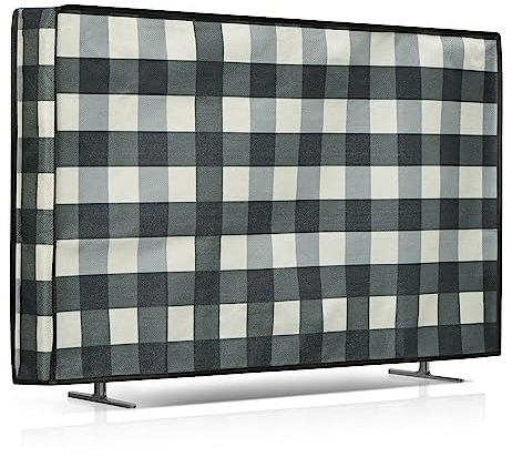 kwmobile Custodia per Schermo Compatibile con 32 TV - Copri Schermo Televisore - Copertura Antipolvere in Lino - Bande a quadri