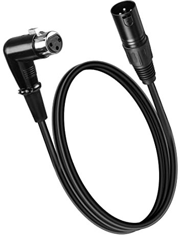 YACSEJAO Cable de micrófono XLR en ángulo recto de 3 pies XLR macho a XLR hembra con conector de micrófono de 3 patillas para altavoces interfaz de audio o mezclador (90 Grados XLR Hembra)