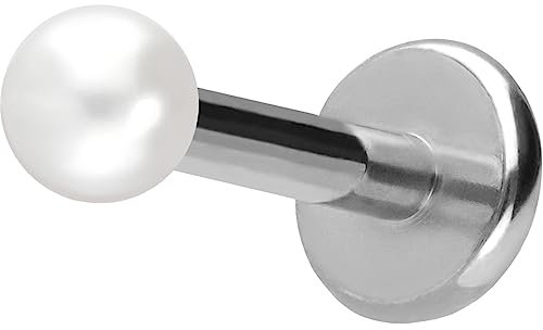PIERCINGLINE Titan Labret mit Push Fit SYNTH. PERLE Piercing Ohr Helix Conch Tragus Silberfarben 1,2x6x2,5 mm