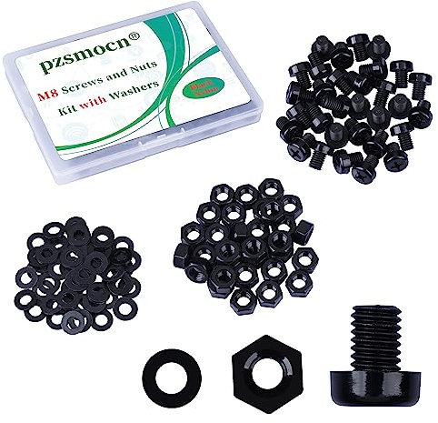 Pzsmocn 90 Stück/30 Sätze M8*10 mm Schwarzes Nylon Kunststoff Kreuzschlitz Rundkopfschrauben-Sechskantmuttern mit Isolierscheibe Standardgröße, für Heimwerker und Elektronische Montage.
