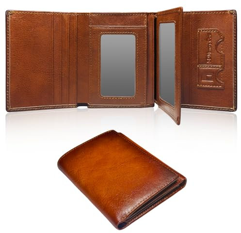 XINNSTAR Portefeuilles pour Hommes en Cuir Porte-Monnaiede Grande capacité avec Protection RFID,12 Fentes pour Cartes,3 fenêtres d'identification,4 Compartiments à Monnaie et boîte Cadeau