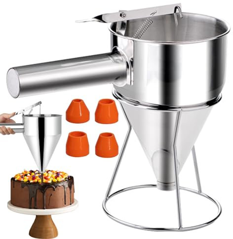 FOGARI Distributeur de pâte 1200 ml - Distributeur de pâte à crêpes - En acier inoxydable - Avec support - Avec 4 buses de rechange - Livré pour desserts à crêpes