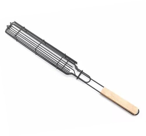 Worparsen Panier à kebab en acier inoxydable avec grille verrouillable, répartition homogène de la chaleur, mini pinces à barbecue, brochettes en métal, panier à brochettes en bois