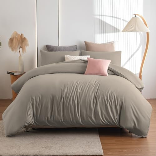Soifox Bettwäsche 220x240 Taupe - aus Mikrofaser bügelfrei & knitterfrei Bettbezug 220 x 240 Set mit 80x80 cm Kissenbezug 2er Set Bettwasche mit Reißverschluss