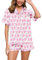 Schlafanzug Damen Kurz Zweiteiliger Pyjamas Y2K Schlafanzüge Revers Kurzarm AFFE Hase Tiger Muster PJ Shorts Set Roller Dupes Kaninchen Preppy Knopfleiste Nachtwäsche Hausanzug Sleepwear Loungewear