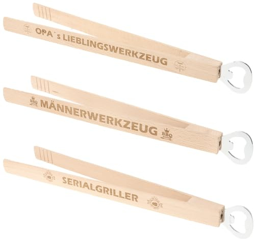 3er Set Grillzangen aus Buchenholz mit Lasergravur|Lustige Sprüche|Grill Zubehör für Holzkohlegrill Gasgrill|Grillbesteck|Geschenke für Männer Papa Ehemann Opa|Grillgeschenk(3er Grillzangenset 1)