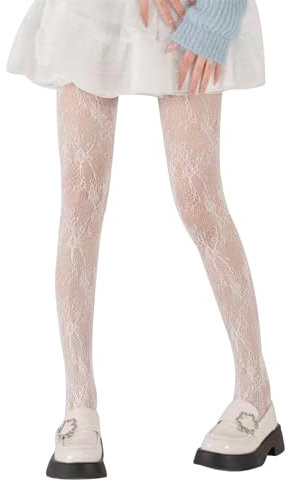 Collant Blanc Femme en Dentelle Florale Creuse - Collants de Ballet Avec Résille et Jupe Blanche - Fins（L）