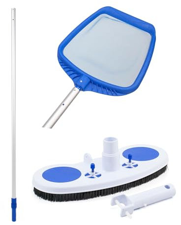 The Secret Home - Kit para Limpieza y Mantenimiento de Piscina (Pértiga Extensible de Aluminio/Recoge Hojas 54x43/Aspiradora Barredora con Válvula)
