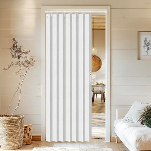 Vatge Rideau de porte accordéon pour placard, porte de buanderie, couloir, espace privé, 1 rideau avec embrasse, 99 x 198 cm, blanc pierre