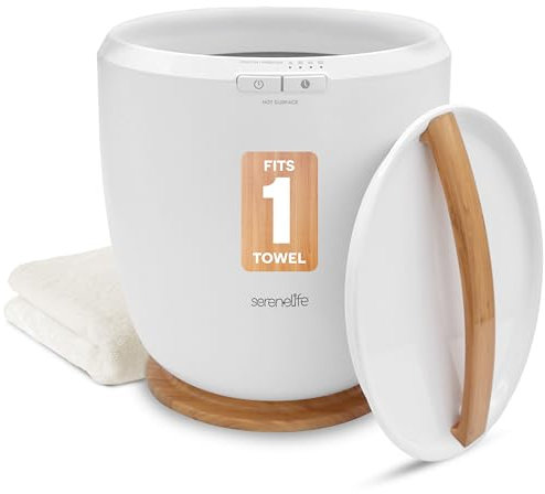 SereneLife Towel Warmer Bucket – Luxury Electric Towel Heater with Auto Shut-Off & Aromatherapy, Fits Large Bath Towel, Blanket, Robe or Pyjamas – Spa & Bathroom Use (Honey)