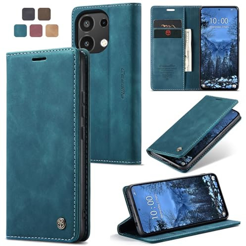 Cracedily Coque pour Xiaomi Redmi Note 13 4G Pochette, Etui Protection Housse Premium en Cuir PU,Etui à Rabat Pochette de Portefeuille Étui pour Xiaomi Redmi Note 13 4G Case, Bleu Vert