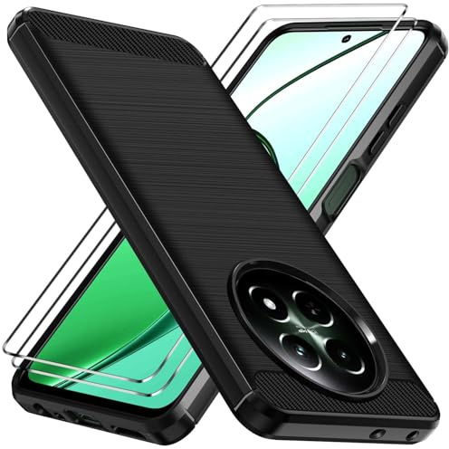 ivoler Funda para Realme 12 5G / Realme 12x 5G con 2 Piezas Cristal Templado, [Protección Militar] Carcasa Protectora Antigolpes, Fina Suave TPU Silicona Caso Antiarañazos Antihuellas Case, Negro