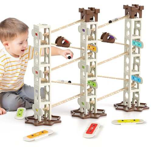 burgkidz Musik Murmelbahn, 106-teiliges Bahnelemente Set Kugelbahn mit 5 Musikbahnen, STEM Konstruktionsspielzeug Denkspiel für Jungen und Mädchen, Happy Birthday Geschenke für Kinder ab 4-14 Jahre
