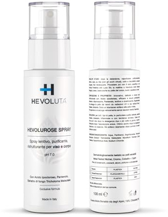 Hevolurose Spray Viso Idratante, Face Mist Tonico Post-Detersione, 100 ml | Rinfrescante con Acido Ipocloroso, per Pelle Sensibile, Acne, Scottature, Punture di Insetti, Irritazioni