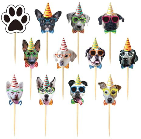 Cake Deko Hund 24 Stück Kuchen Deko Hunde Cute Geburtstagstorte Deko Hund Tier Torten Topper Für Geburtstagsdeko, Themenparty, Babyshowerparty (D)