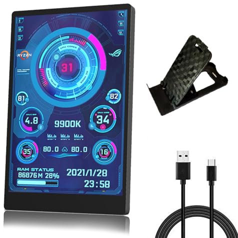 3.5in Computer Temp Monitor, IPS Full View Temperature Display, USB Mini Screen for AIDA64 PC CPU RAM, Plug and Play (Black)