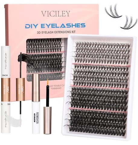 VICILEY Cluster Lashes Kit 320pcs Individual Eyelashes with Lash Bond and Seal False Eyelash Extensions Natural Reusable Mixed Styles -30D+40D+80D+100D