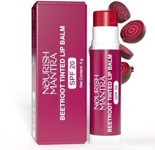 Nourish Mantra Beetroot Tinted Lip Balm with SPF 20 | Lip Balm for Chapped & Dry Lips | Enriched with Almond Oil, Shea Butter & Beetroot | Suits All Skin Types | For Men & Women | 4gm
