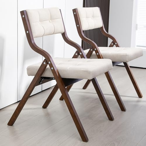 Villeston Klappstuhl mit Polster, Holzgepolsterte Klappstühle 2er Pack, Tragbarer und Bereits montierter Klapp-Essstuhl für Gäste, Küche, Büro, Hochzeit und Party