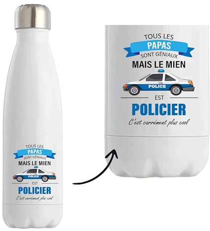 Planetee Bouteille isotherme Papa Policier | Gourde Originale Cadeau Anniversaire Noël Humour fête des pères