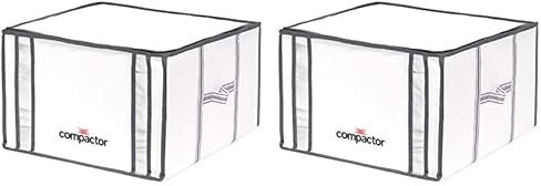 Compactor - Caja almacenaje al vacío ropa, edredones, nórdicos, almohadas. Talla M. Organizador armario con bolsa al vacío ropa integrada, compresión con aspiradora. Ahorra espacio. Blanco