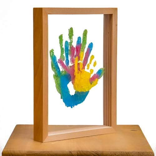 B BachVibes Personalisiertes Familien-Handabdruck Set mit Holzrahmen – Kreatives Erinnerungsstück für Baby & Familie