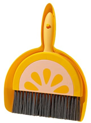 Porceosy 2Pcs Mini Broom Dustpan Set - Cute Fruit Pattern, Soft Bristles for Keyboard, Desktops Cleaning | Portable Small Sweeper for Dust, Crumbs, Pet Hair Lemon