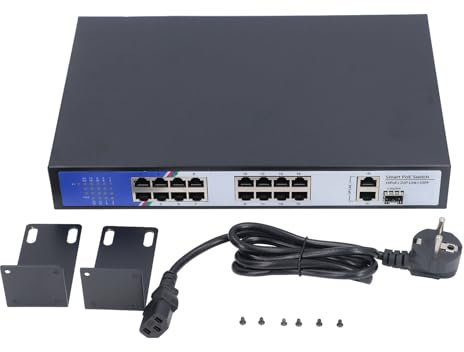 GearWell Ethernet Switch, 16 porte hub di rete con 2 uplink e 1 SFP, splitter Ethernet Gigabit 38Gbps con protezione fulmine