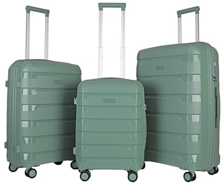 JLY Lightweight Polypropylene Luggage Set – 3 Sizes for Every Journey | Spinner Wheels, TSA Lock, Shock-Resistant Shell (Hunter Green, 3 Pcs: S/M/L)