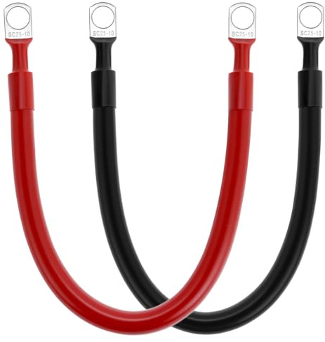QWORK® 2PCS Car Battery Cables 25mm² 3AWG - 30 cm 12V Red & Black Inverter Cables Copper Wires with M10 Ring Terminals for Automotive Motorcycle Truck RV Boat