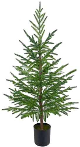 Künstliche Weihnachtsbäume, 91 cm, lebensechter Norfolk-Kiefern-Weihnachtsbaum mit schwarzem Topf, realistische Dekorationen für drinnen und draußen