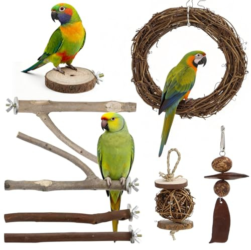 Natur Sitzstangen Set für Vögel 8 Stück Sitzstangen für Vögel Vogelkäfig | Naturholz Sitzstangen | Sicher zum Knabbern | Zum Einrichten von Vogelkäfigen für Wellensittiche und Kanarienvögel