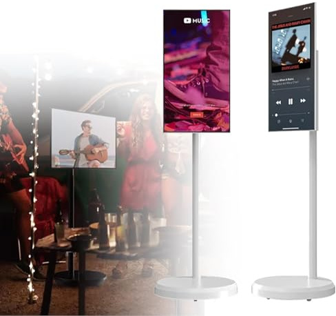 Portable Smart TV with Android OS, Touch Screen Monitor on Wheels, Webcam and Remote Control for Mobile Entertainment
